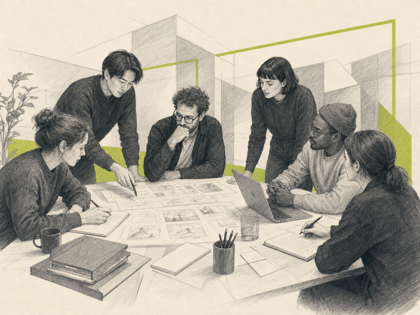 OLASI’s trusted network of creatives and specialists collaborating in the studio